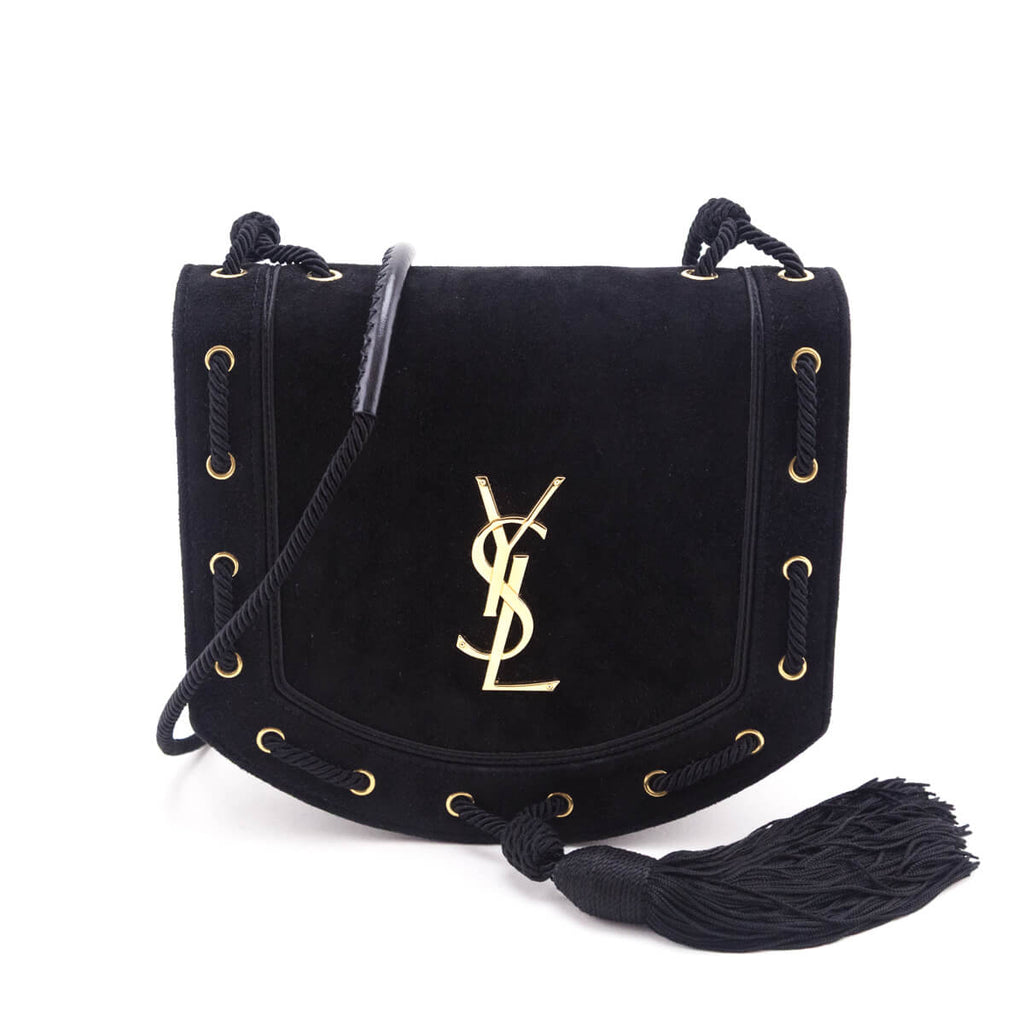 Saint Laurent Black Suede Medium Monogram Fetish Satchel