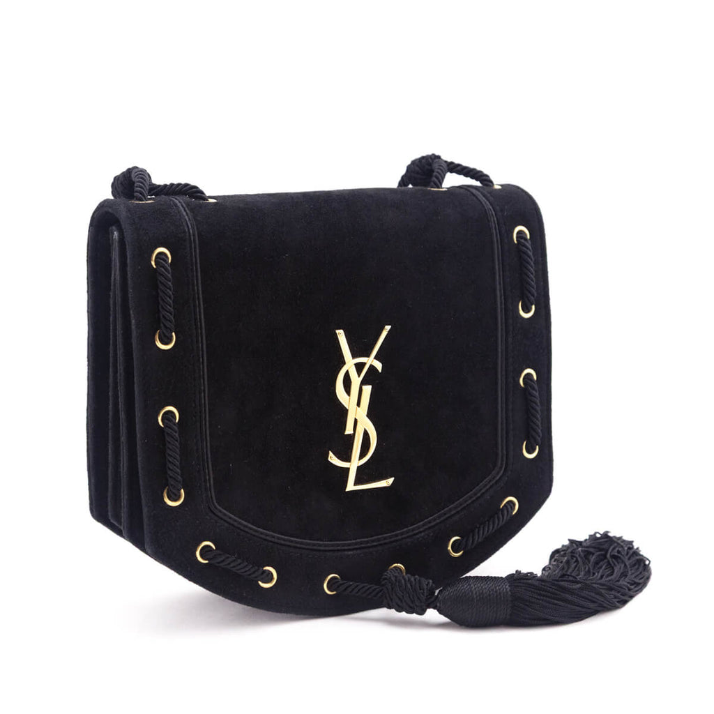 Saint Laurent Black Suede Medium Monogram Fetish Satchel