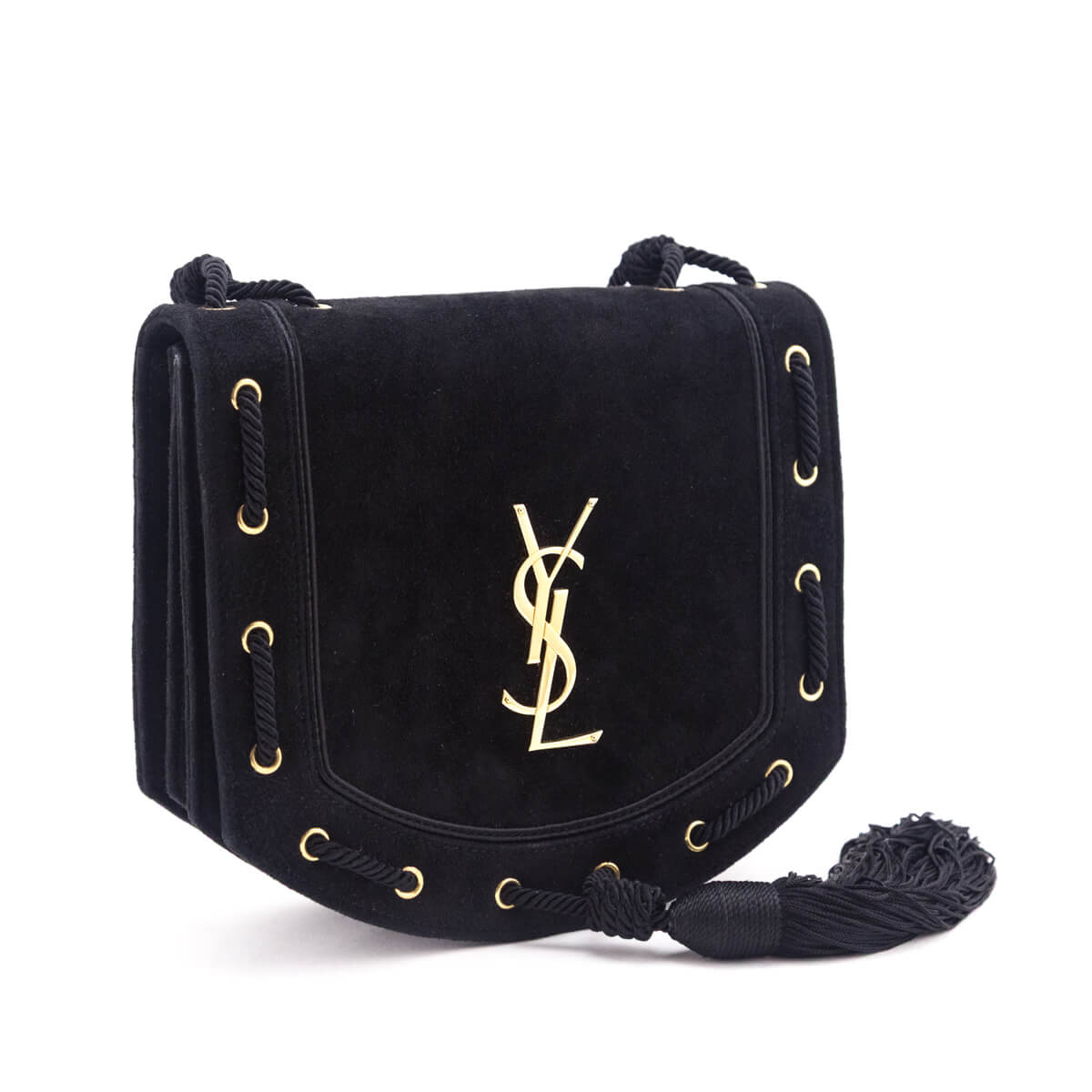 Saint Laurent Black Suede Medium Monogram Fetish Satchel