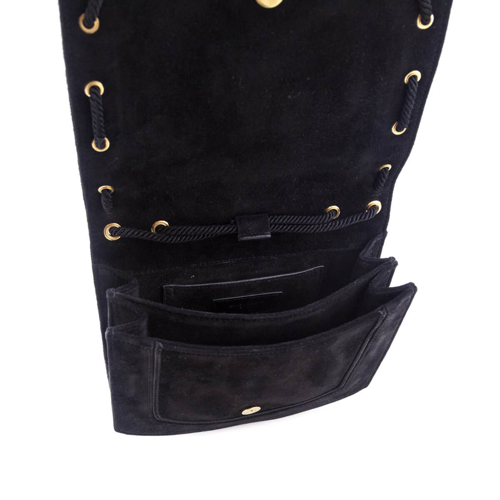 Saint Laurent Black Suede Medium Monogram Fetish Satchel