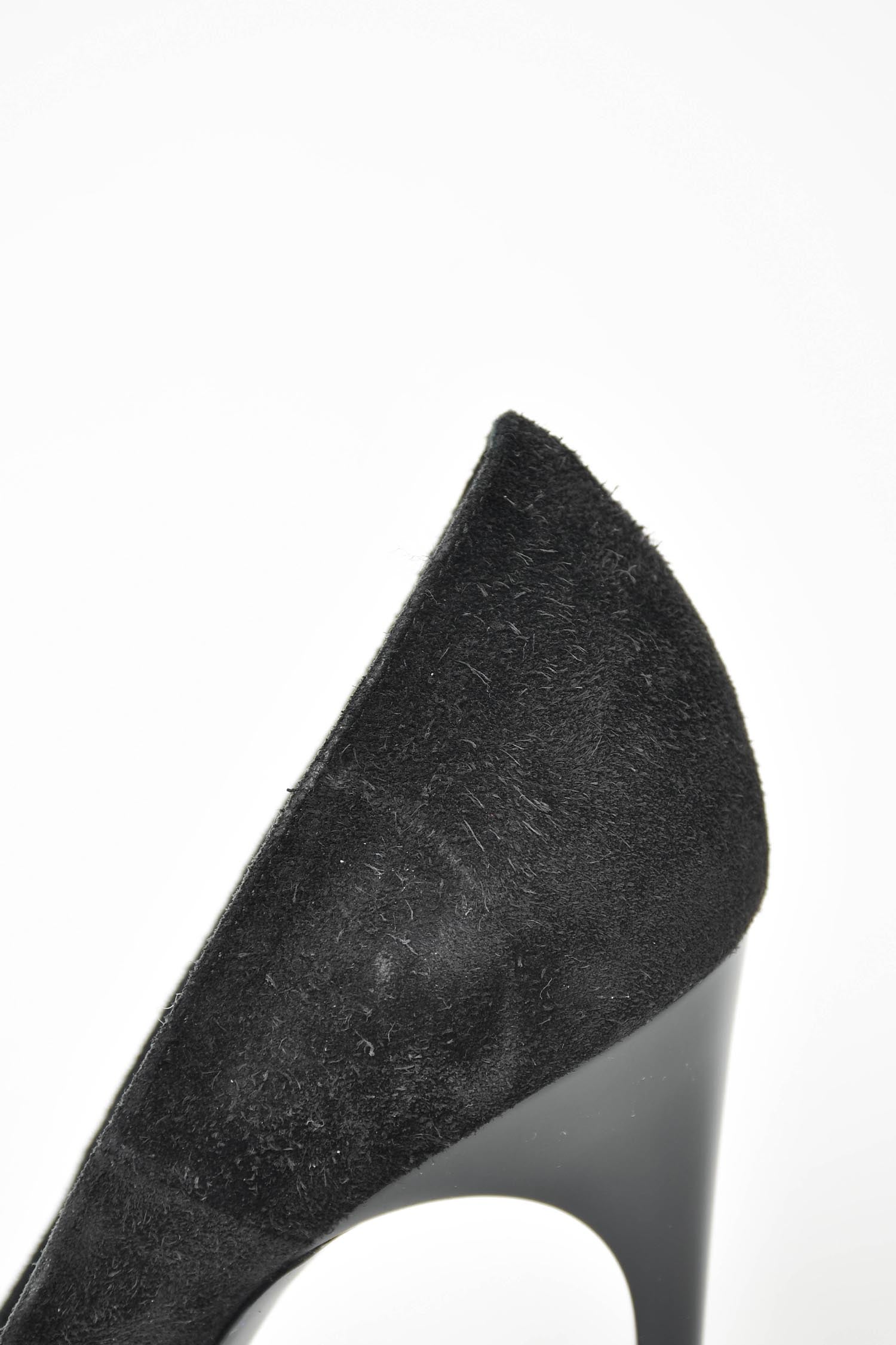 Saint Laurent Black Suede Turquoise Cap Toe Heels Size 36.5