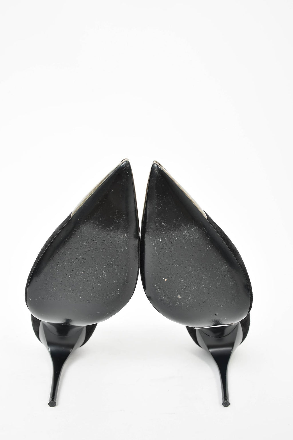 Saint Laurent Black Suede Turquoise Cap Toe Heels Size 36.5