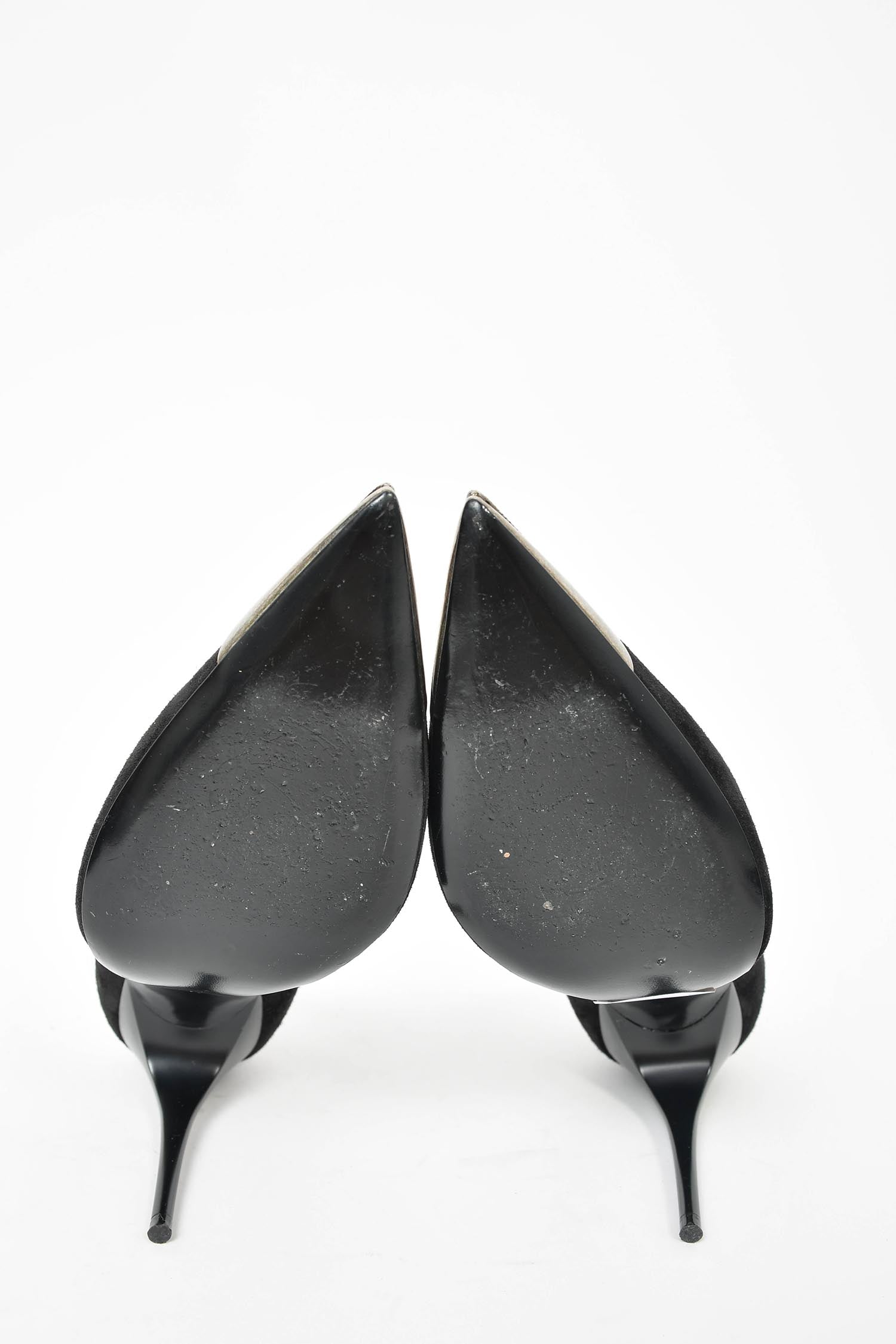 Saint Laurent Black Suede Turquoise Cap Toe Heels Size 36.5
