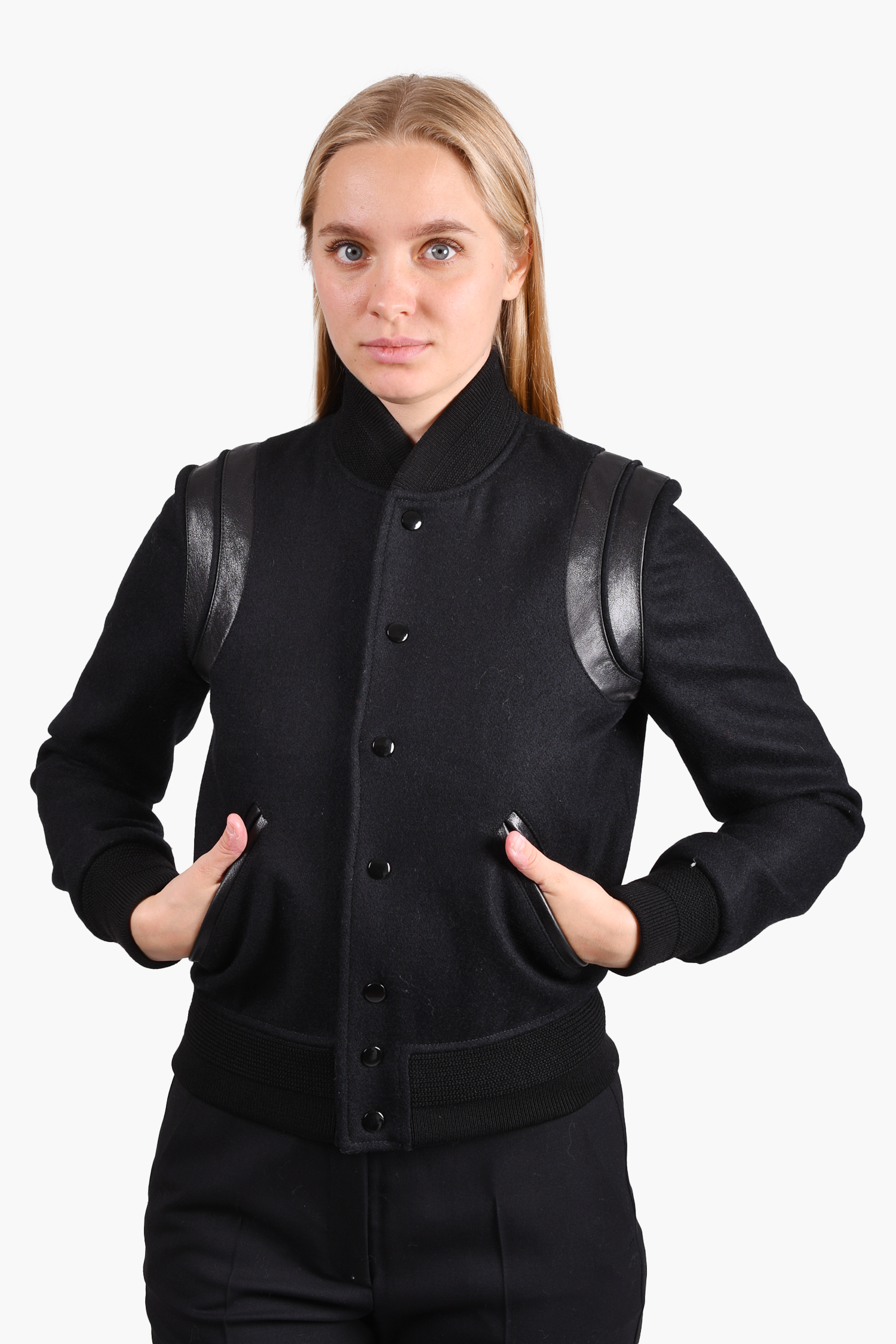 Saint Laurent Black Wool Varsity Jacket Size 36 FR