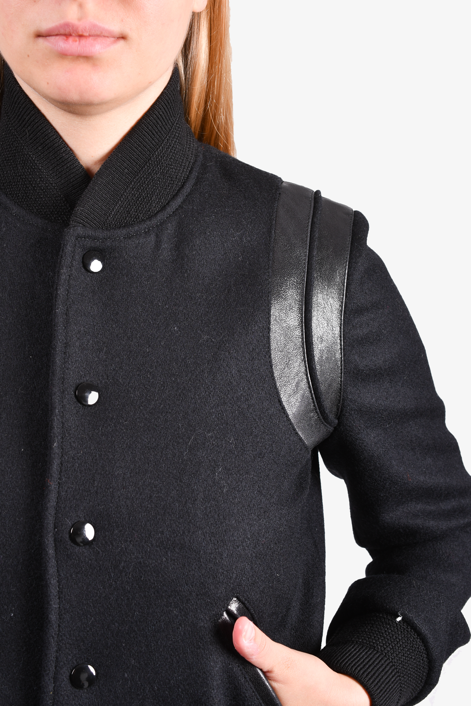 Saint Laurent Black Wool Varsity Jacket Size 36 FR
