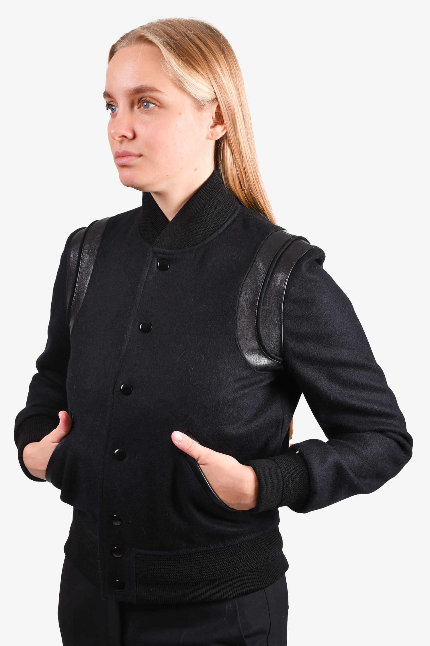 Saint Laurent Black Wool Varsity Jacket Size 36 FR