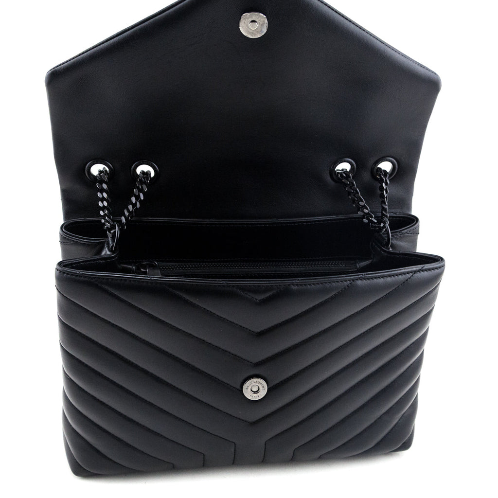 Saint Laurent Black Y Quilted Leather Monogram Medium Loulou Chain Satchel