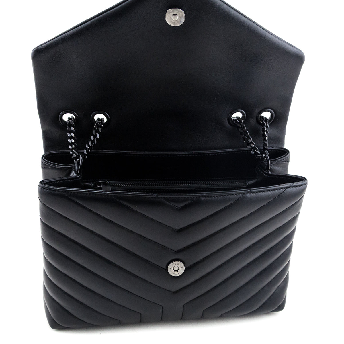 Saint Laurent Black Y Quilted Leather Monogram Medium Loulou Chain Satchel