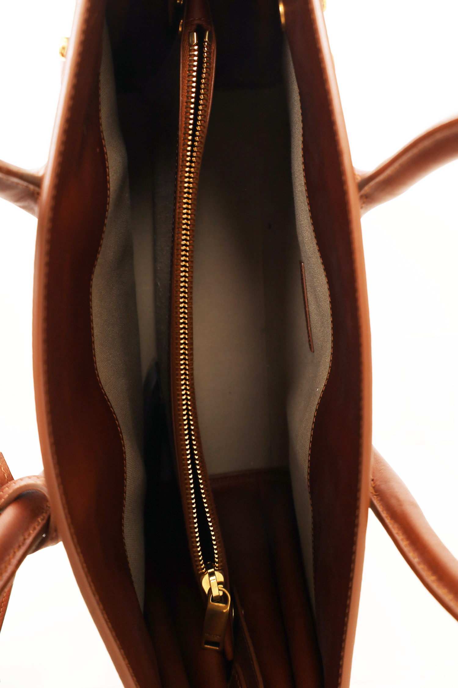 Saint Laurent Brown/Beige Linen Calfskin Medium Souple Sac De Jour Cognac