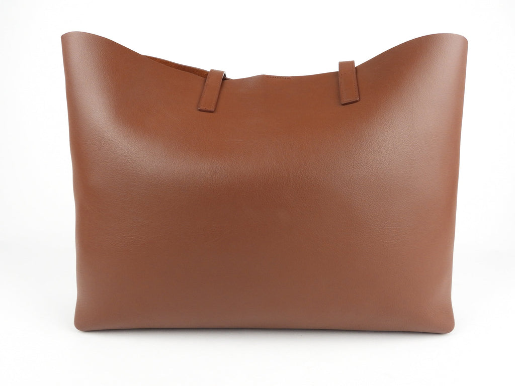 Saint Laurent Brown Leather Shopping Tote with Pouch
