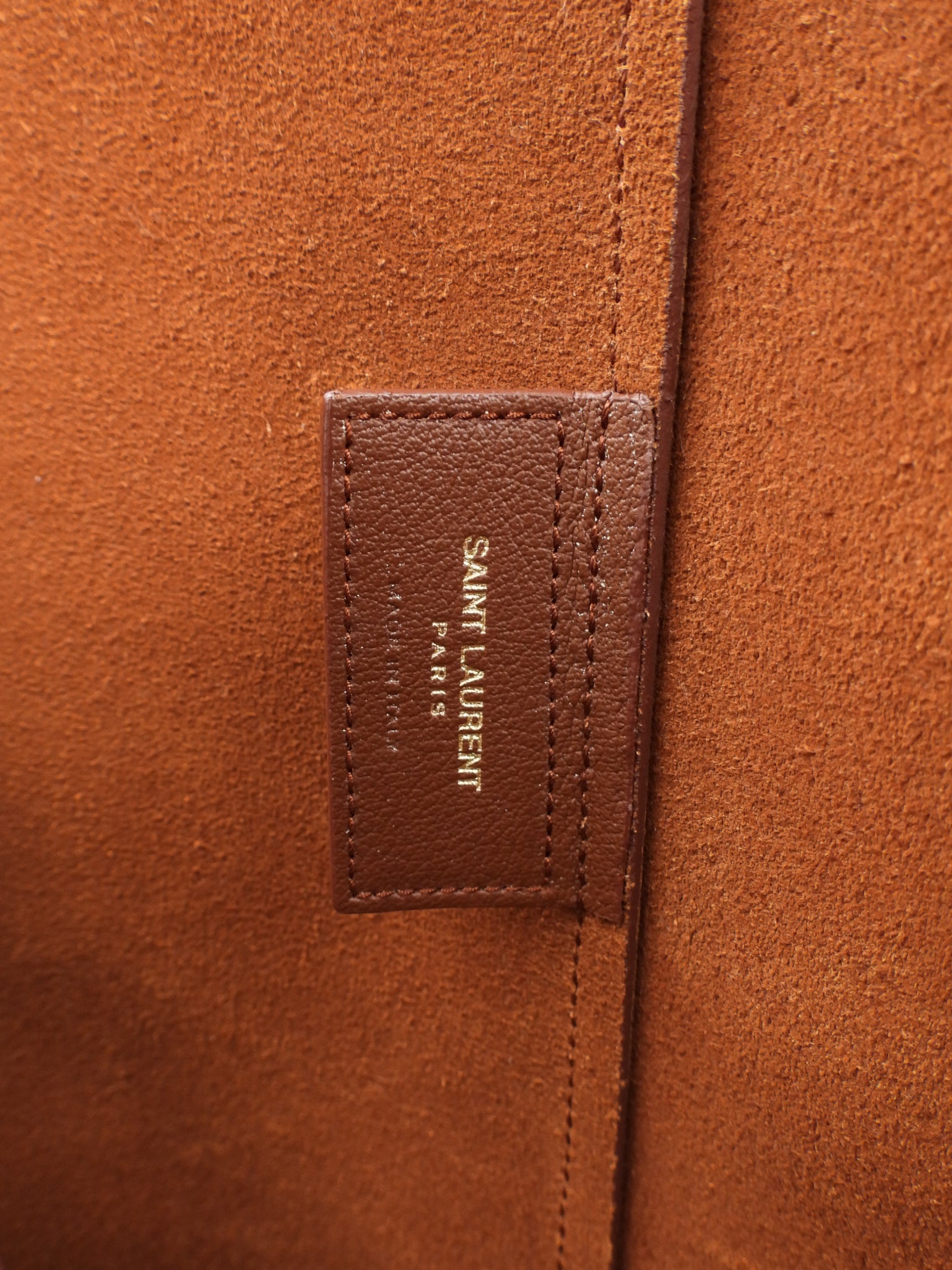 Saint Laurent Brown Leather Shopping Tote with Pouch