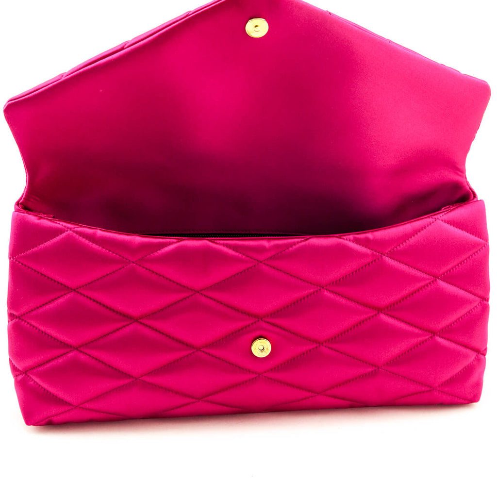 Saint Laurent Bubblegum Satin Quilted Large Sade Puffer Clutch