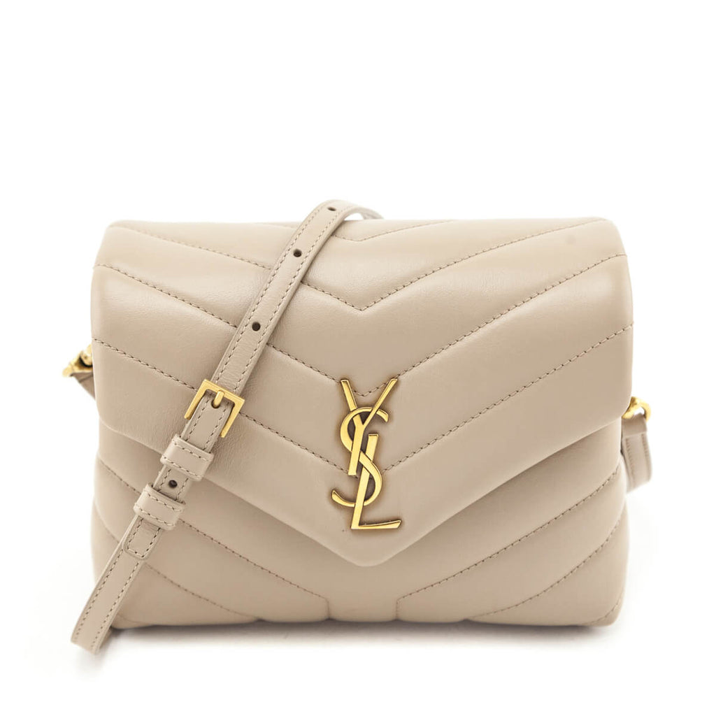 Saint Laurent Dark Beige Calfskin Y Quilted Monogram Toy Loulou Crossbody Bag