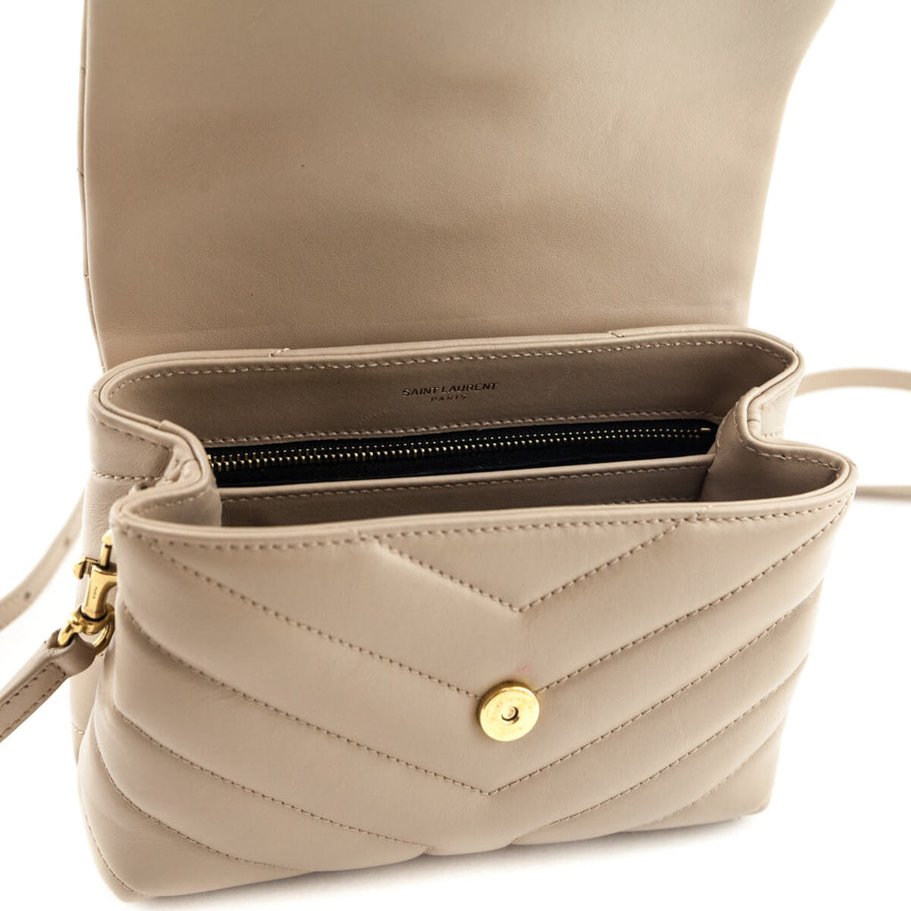 Saint Laurent Dark Beige Calfskin Y Quilted Monogram Toy Loulou Crossbody Bag