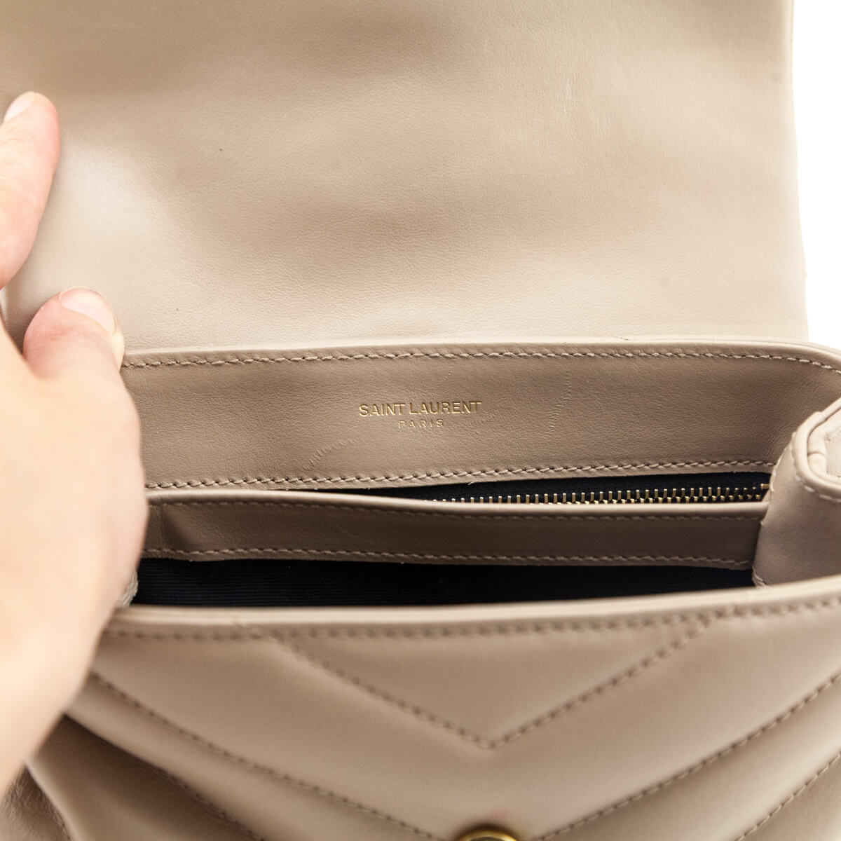 Saint Laurent Dark Beige Calfskin Y Quilted Monogram Toy Loulou Crossbody Bag