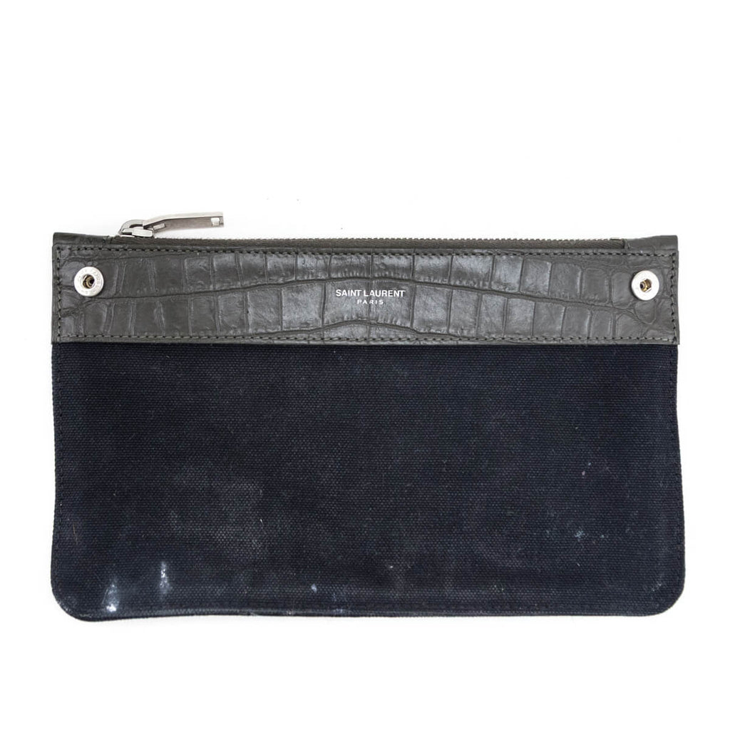 Saint Laurent Dark Green Calfskin Crocodile Embossed Small Sac de Jour