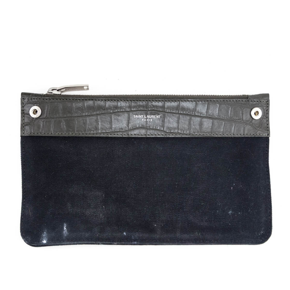 Saint Laurent Dark Green Calfskin Crocodile Embossed Small Sac de Jour