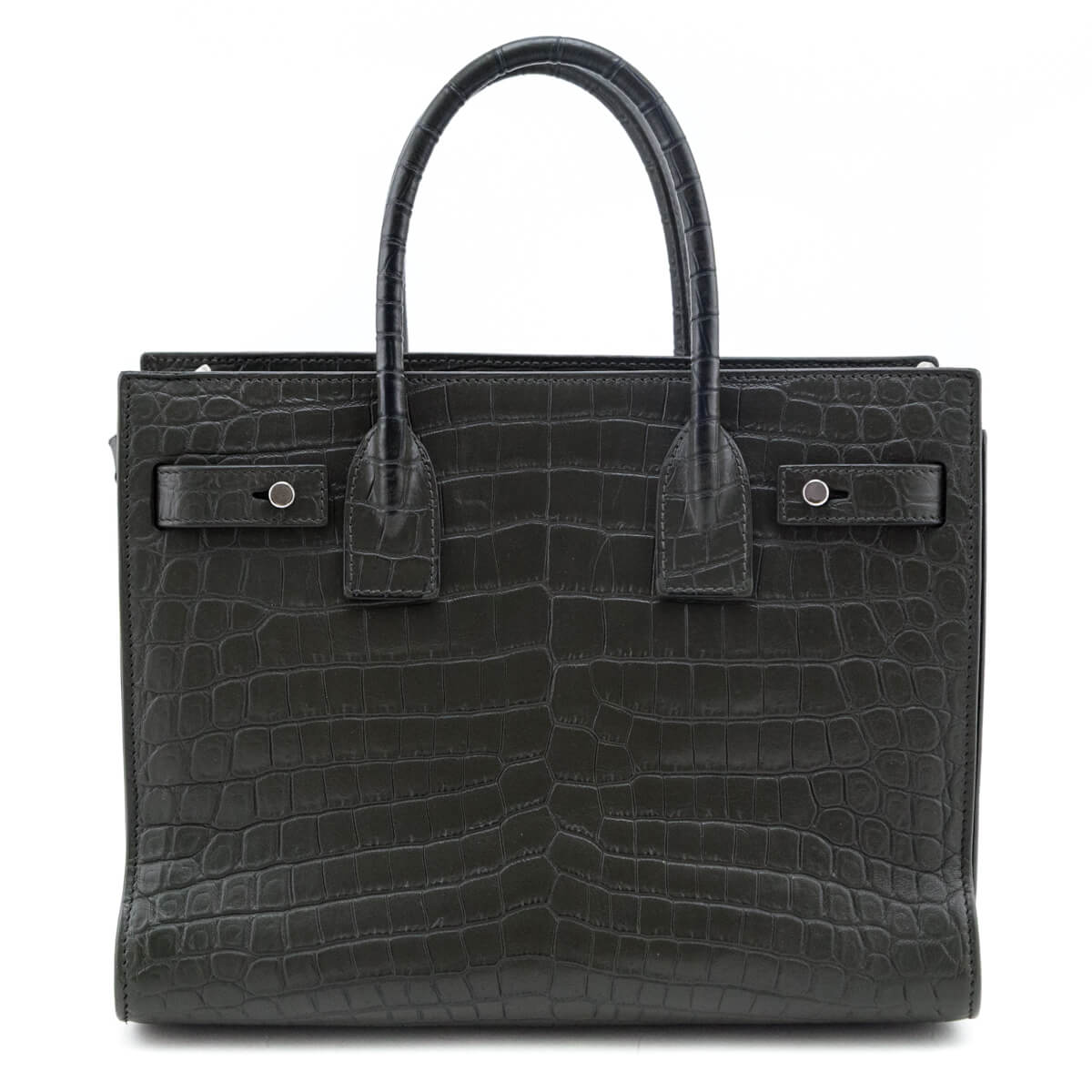 Saint Laurent Dark Green Calfskin Crocodile Embossed Small Sac de Jour