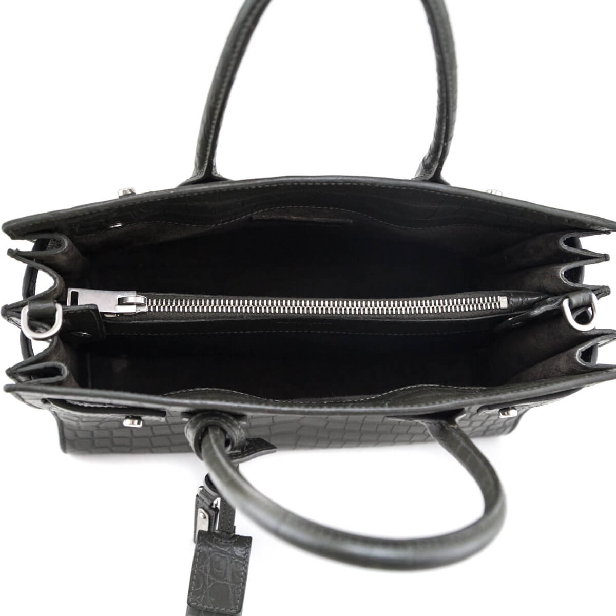 Saint Laurent Dark Green Calfskin Crocodile Embossed Small Sac de Jour