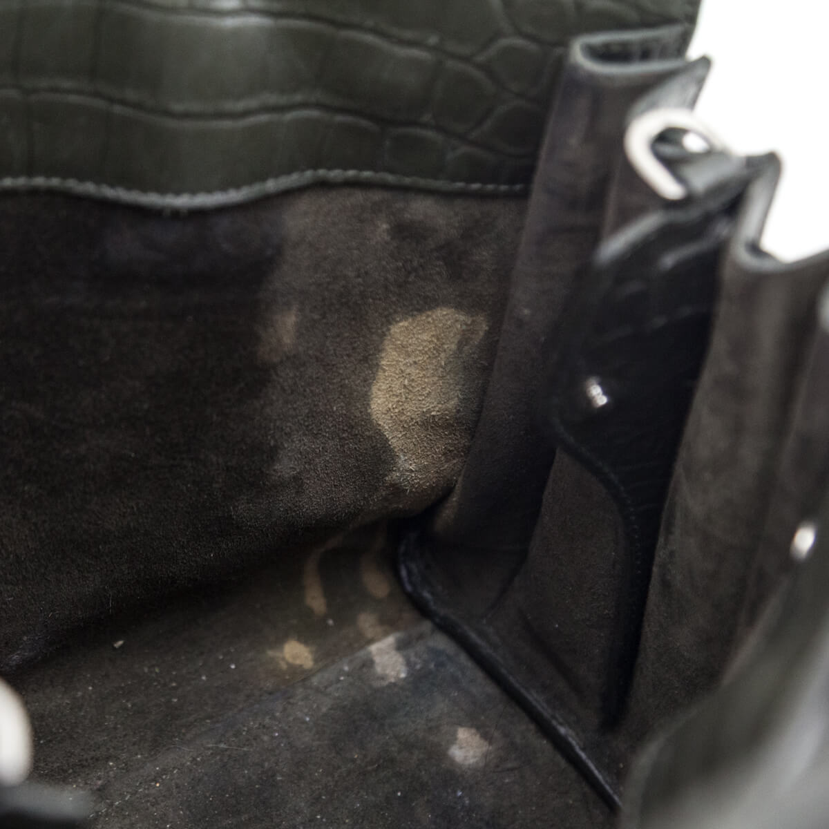 Saint Laurent Dark Green Calfskin Crocodile Embossed Small Sac de Jour