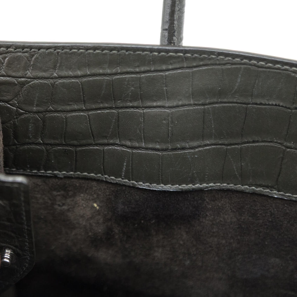 Saint Laurent Dark Green Calfskin Crocodile Embossed Small Sac de Jour