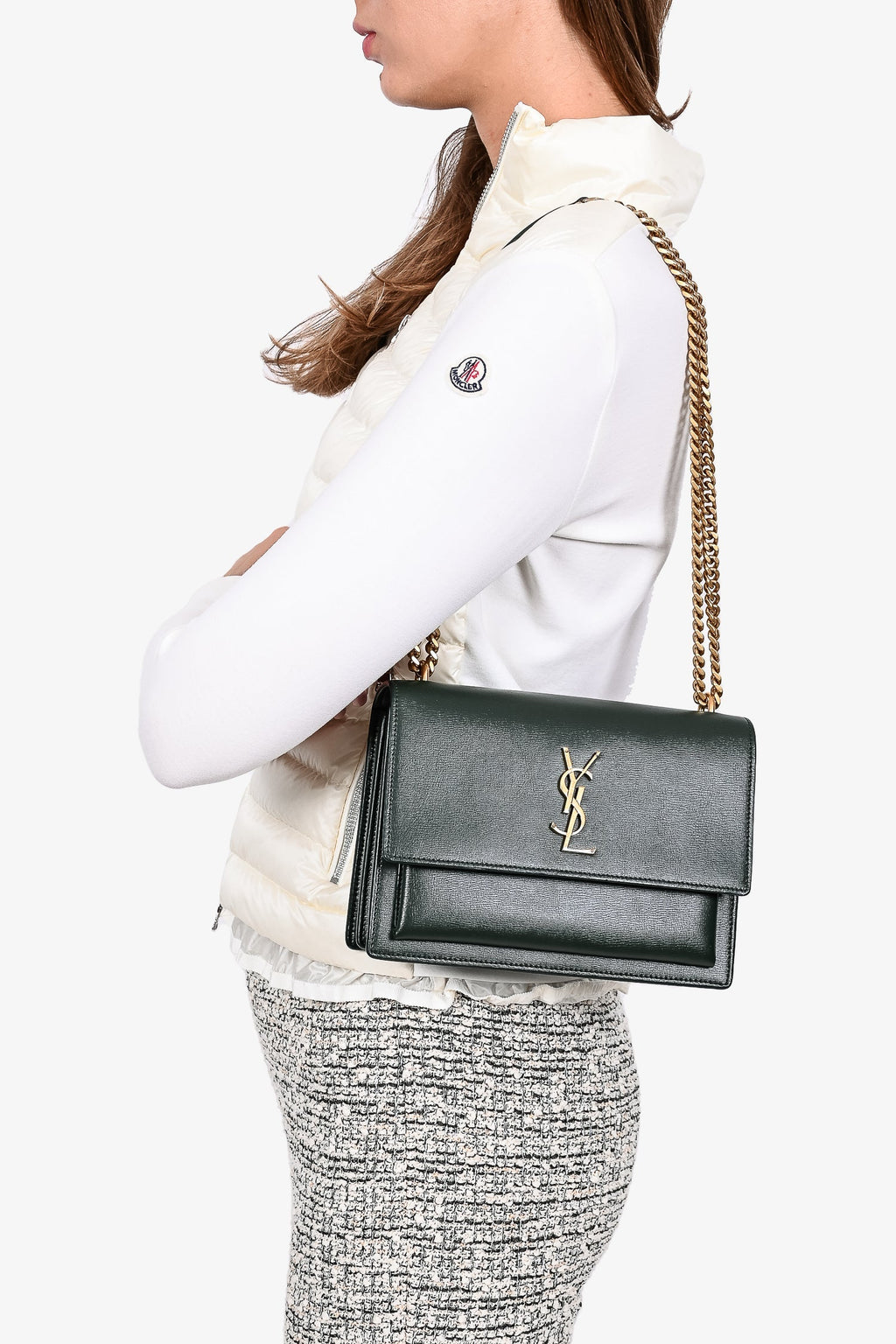 Saint Laurent Dark Green Medium Sunset Shoulder Bag