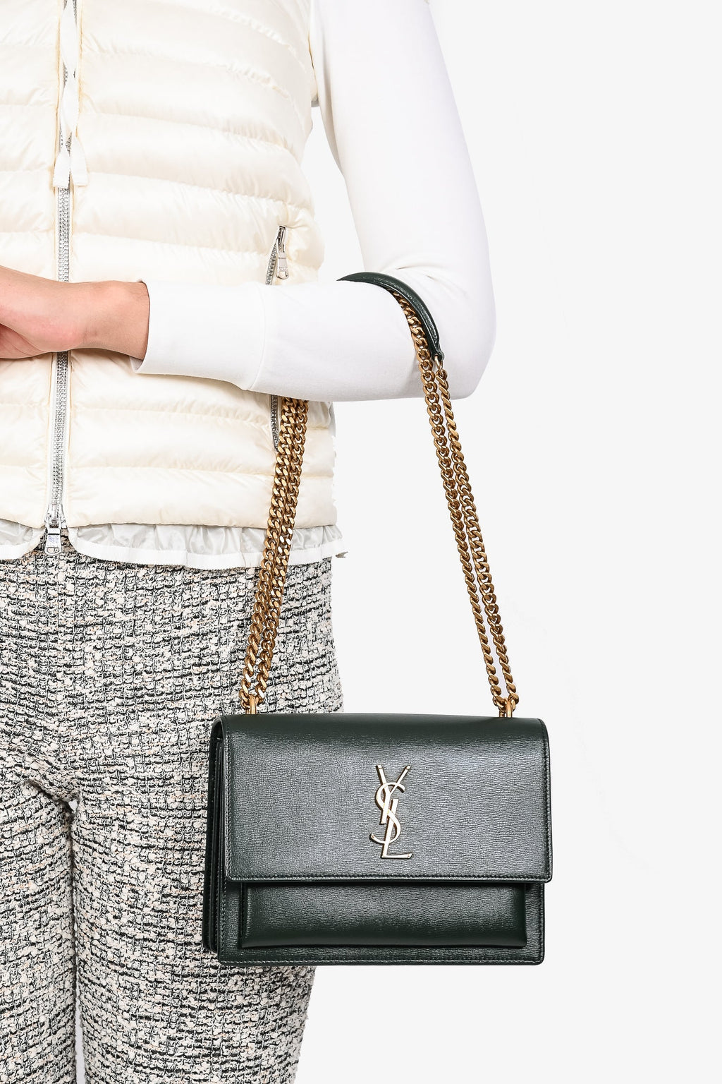 Saint Laurent Dark Green Medium Sunset Shoulder Bag