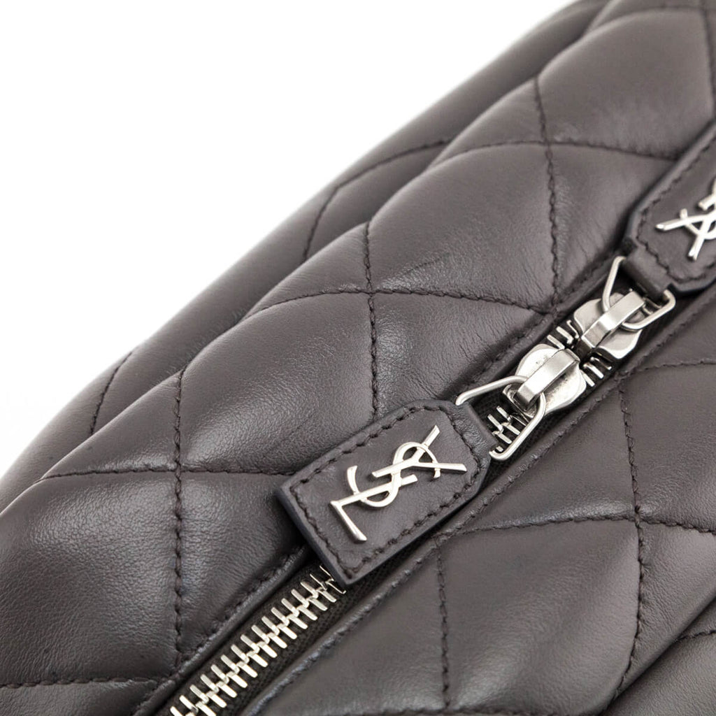 Saint Laurent Earth Calfskin Y Quilted Monogram Small Loulou Bowling Bag