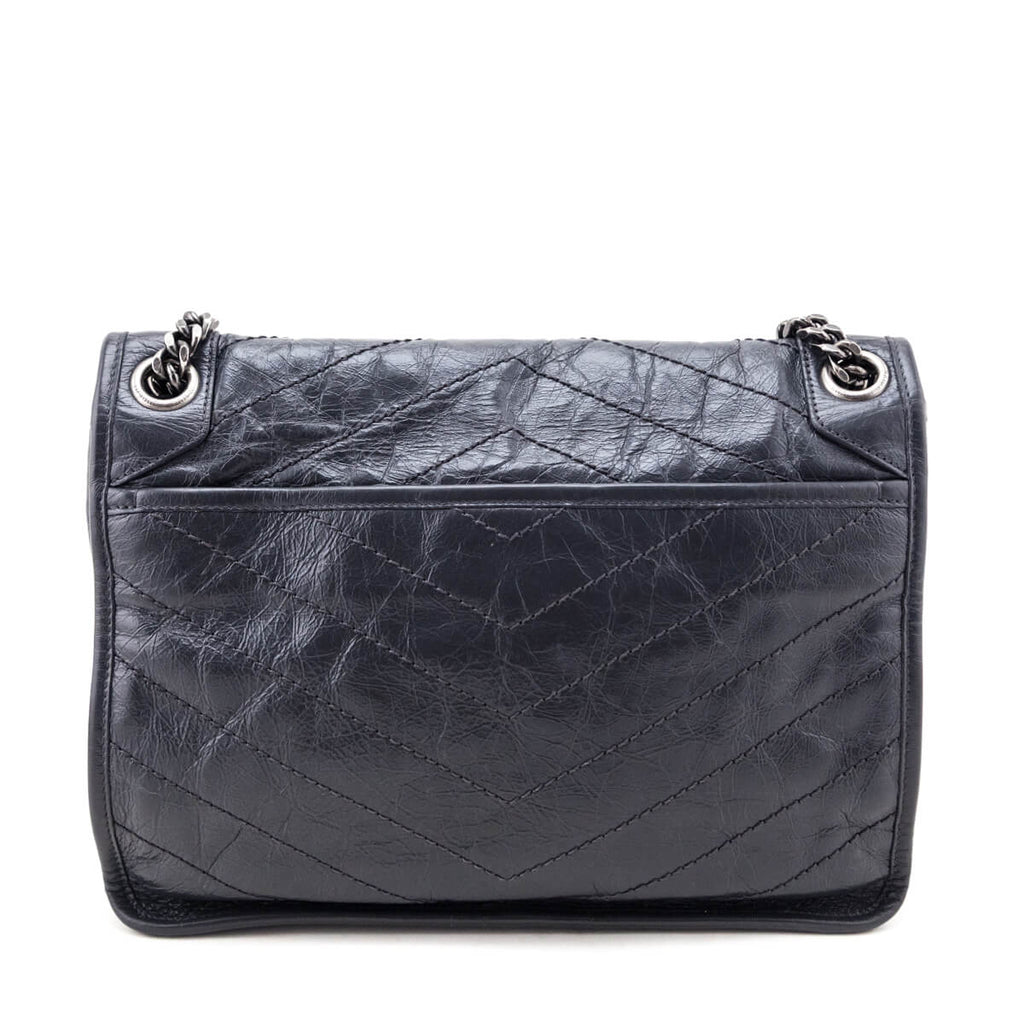 Saint Laurent Fog Crinkled Calfskin Matelasse Monogram Medium Niki Chain Satchel