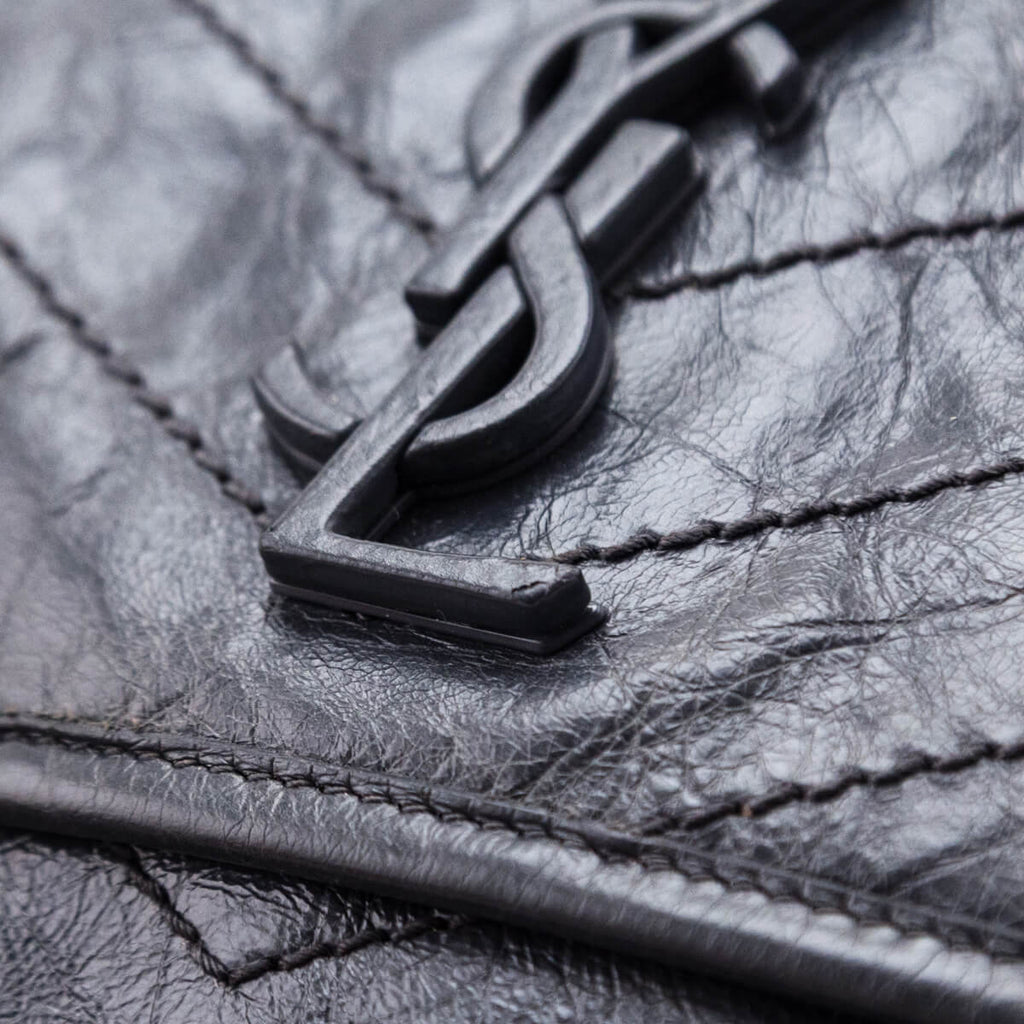 Saint Laurent Fog Crinkled Calfskin Matelasse Monogram Medium Niki Chain Satchel