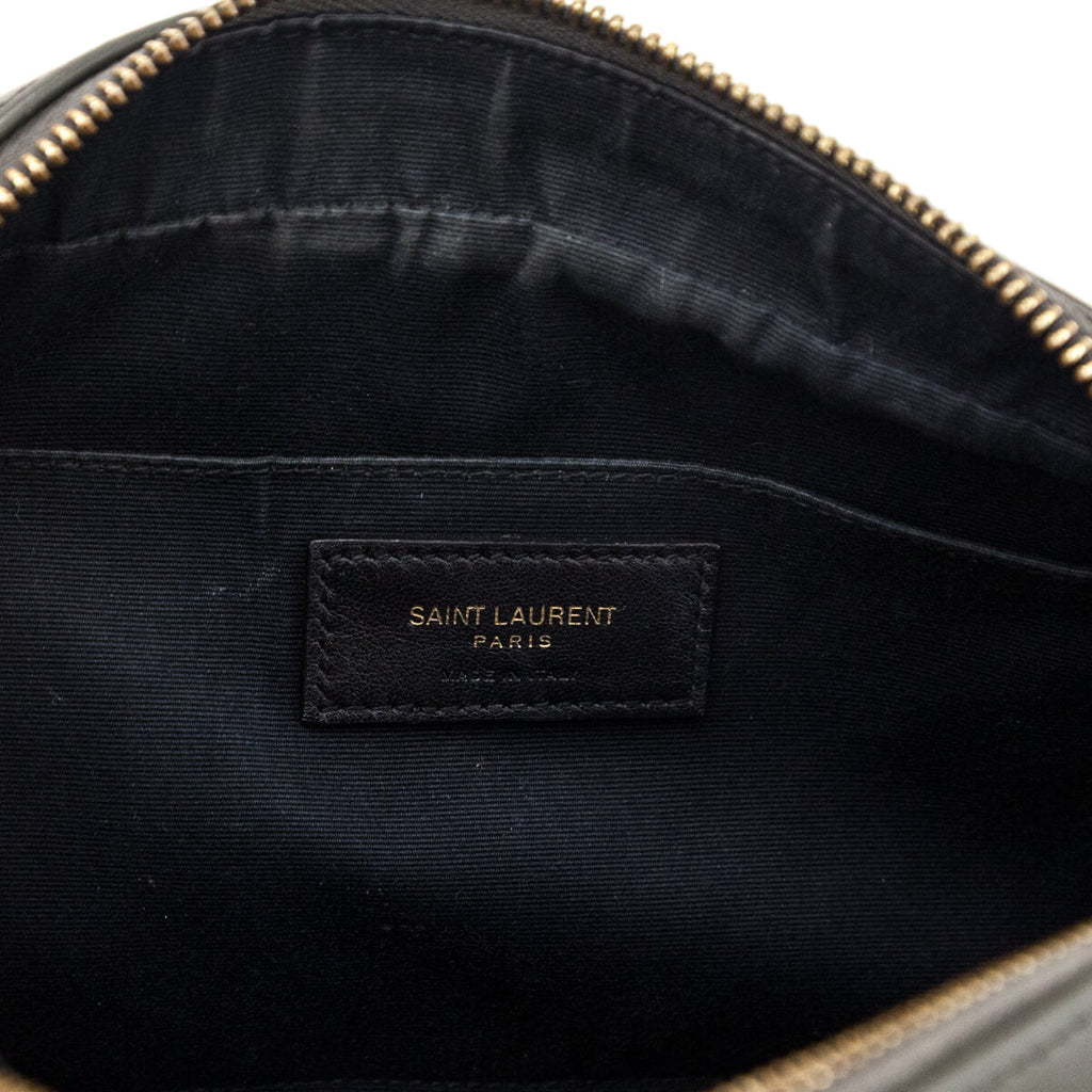 Saint Laurent Military Olive Calfskin Matelasse Monogram Lou Camera Bag