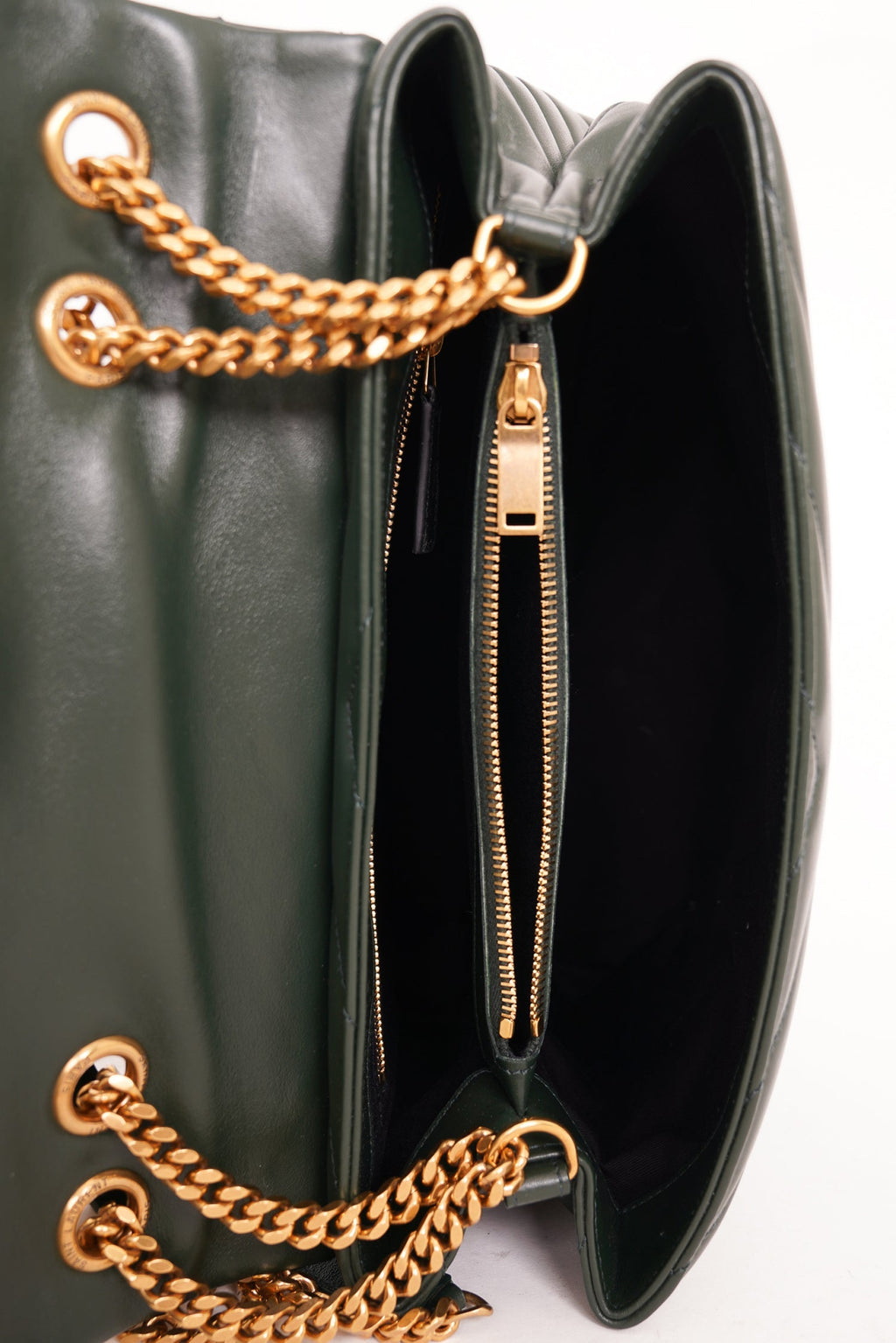 Saint Laurent Green Chevron Leather Medium Loulou Shoulder Bag