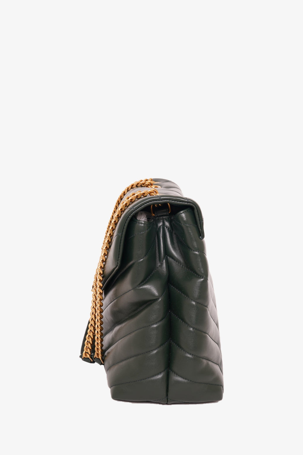 Saint Laurent Green Chevron Leather Medium Loulou Shoulder Bag