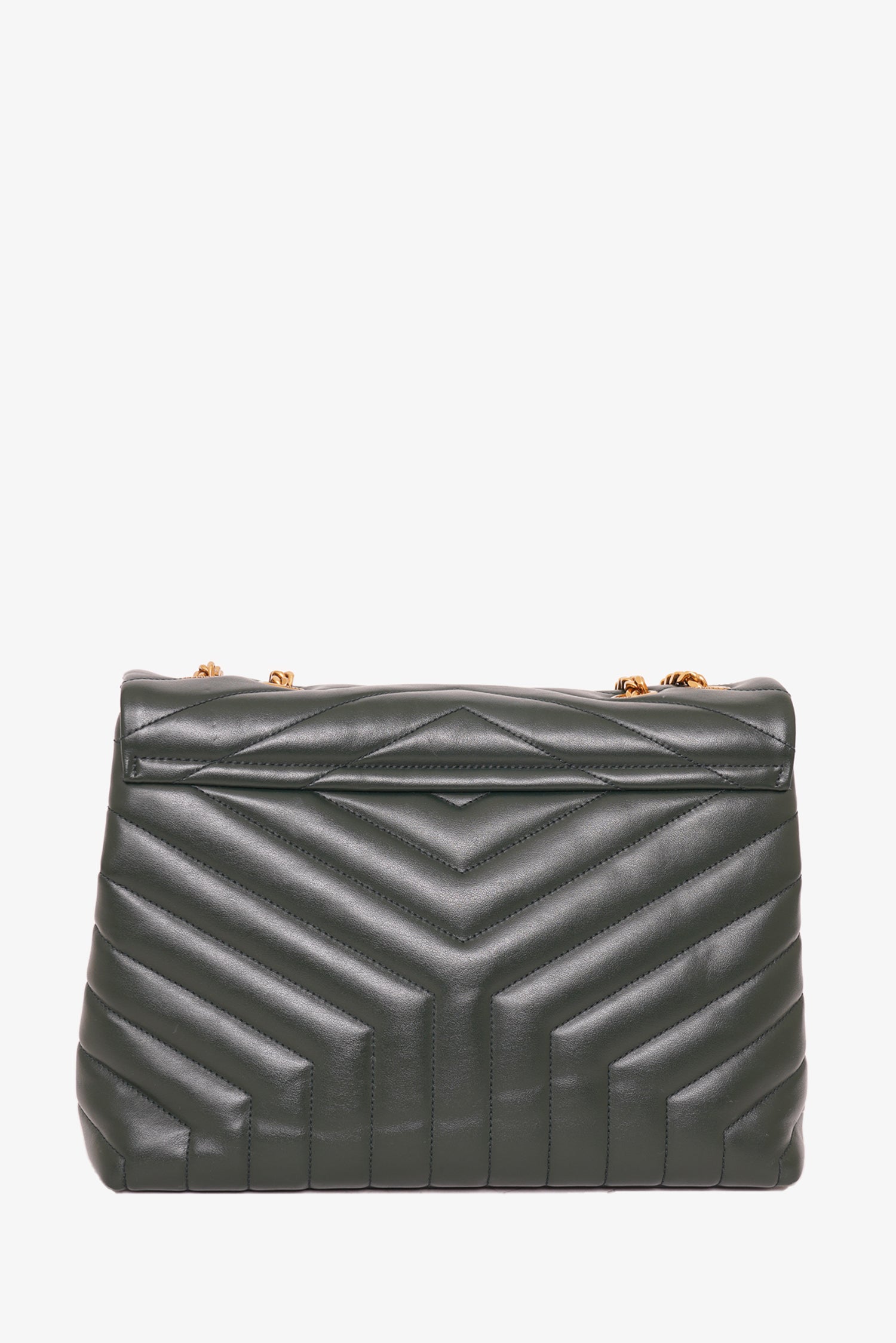 Saint Laurent Green Chevron Leather Medium Loulou Shoulder Bag