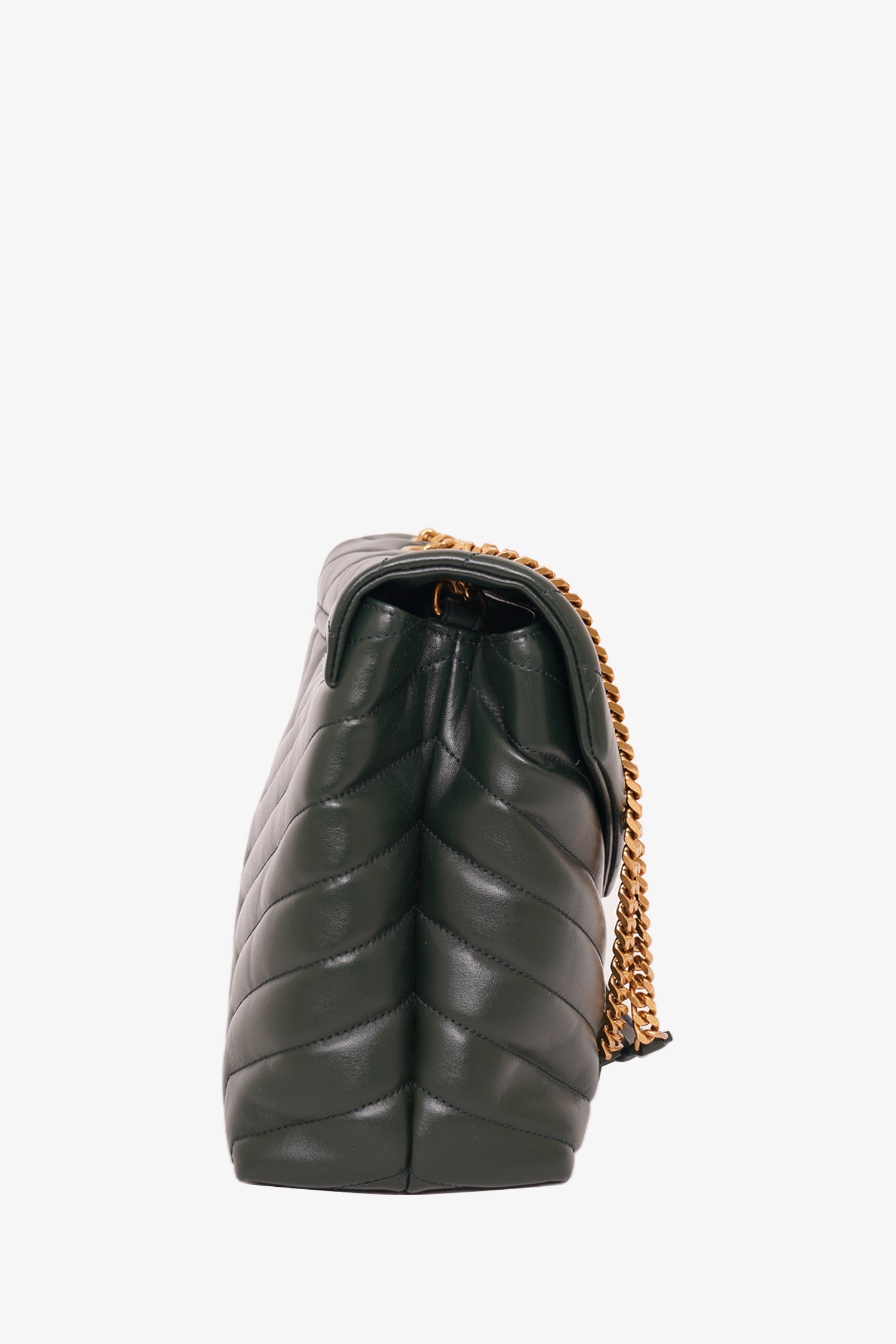 Saint Laurent Green Chevron Leather Medium Loulou Shoulder Bag