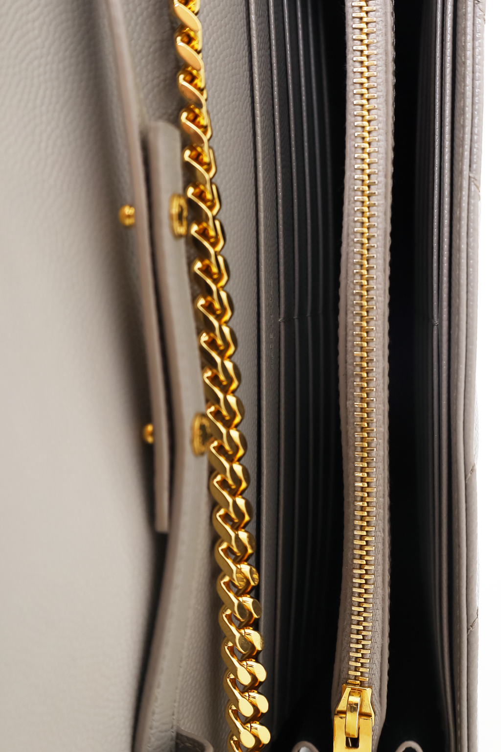 Saint Laurent Grey Leather Chevron Quilted Envelope Wallet on Chain