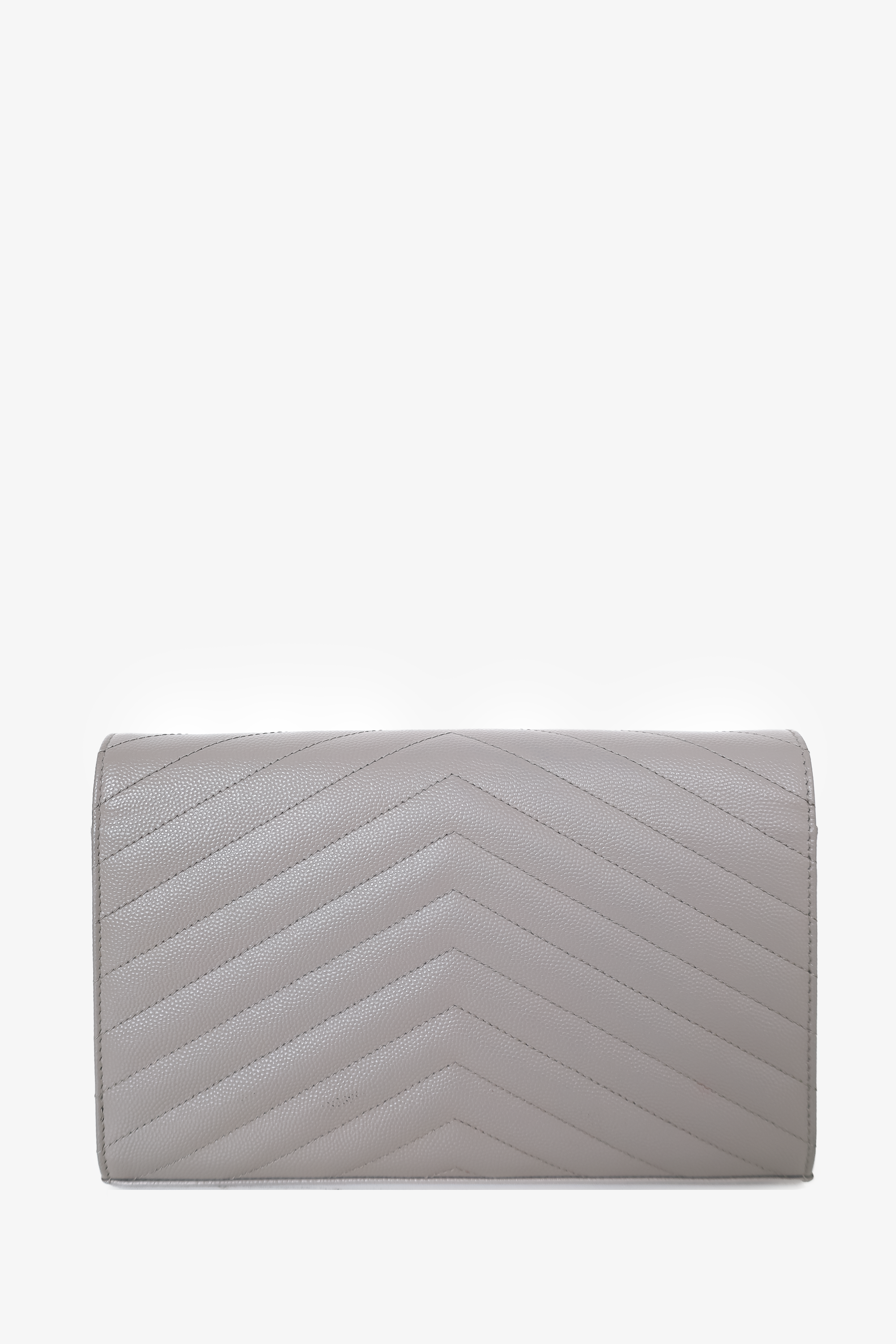 Saint Laurent Grey Leather Chevron Quilted Envelope Wallet on Chain