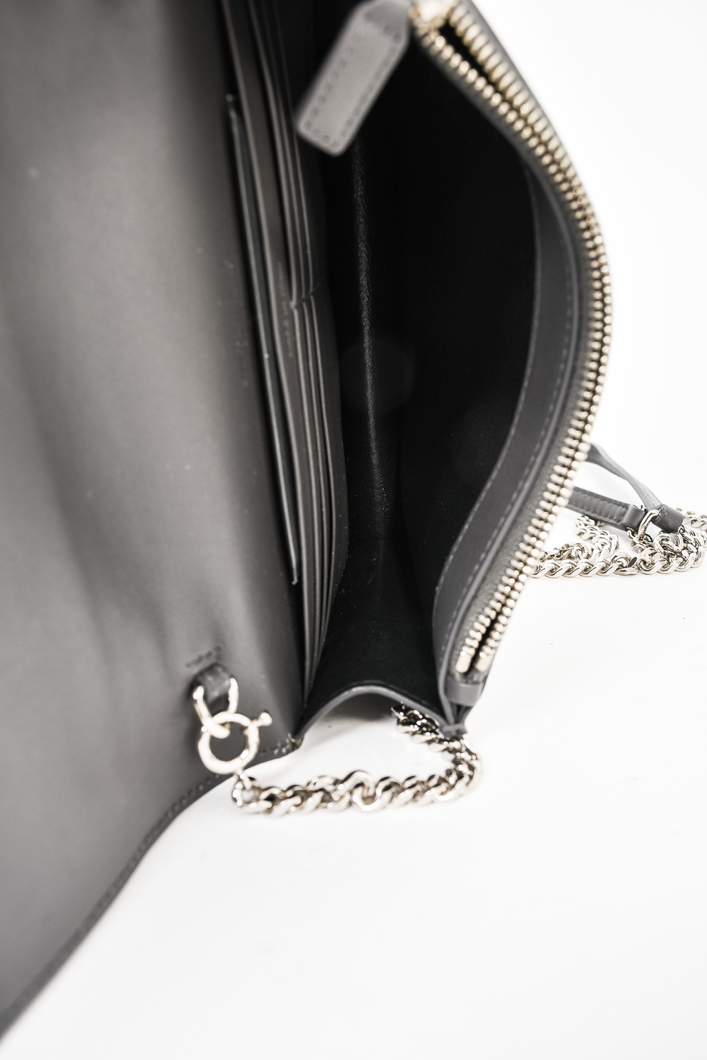 Saint Laurent Grey Smooth Leather Tassle Kate Wallet On Chain SHW