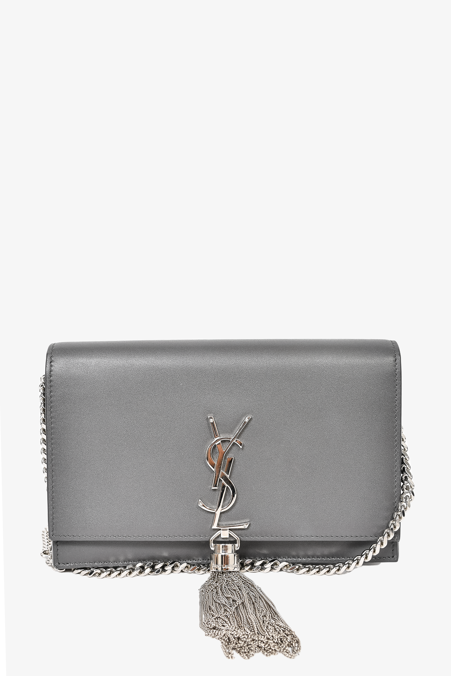 Saint Laurent Grey Smooth Leather Tassle Kate Wallet On Chain SHW