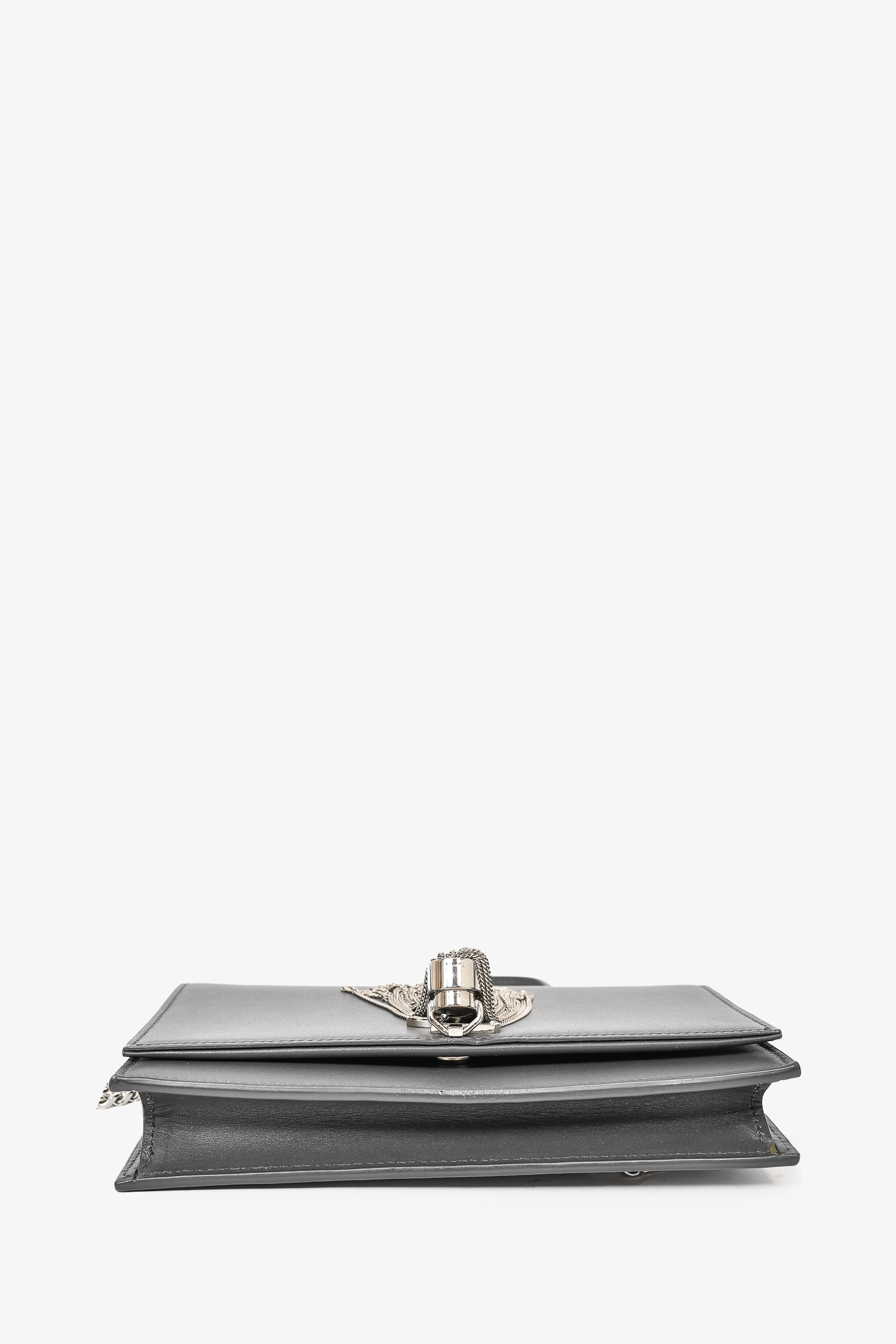 Saint Laurent Grey Smooth Leather Tassle Kate Wallet On Chain SHW