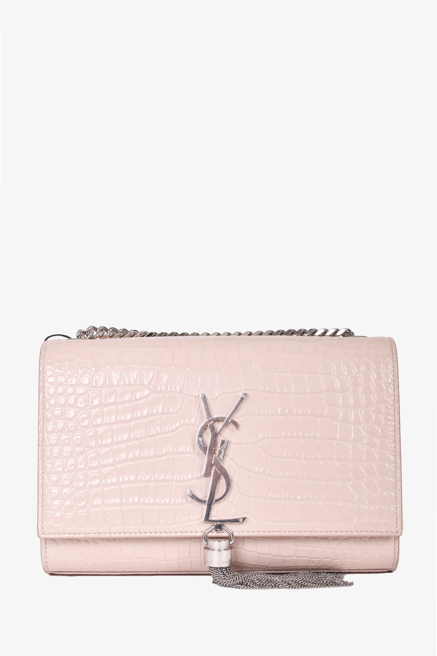 Saint Laurent Light Blush Pink Croc Embossed Leather Small 'Kate' Crossbody Bag
