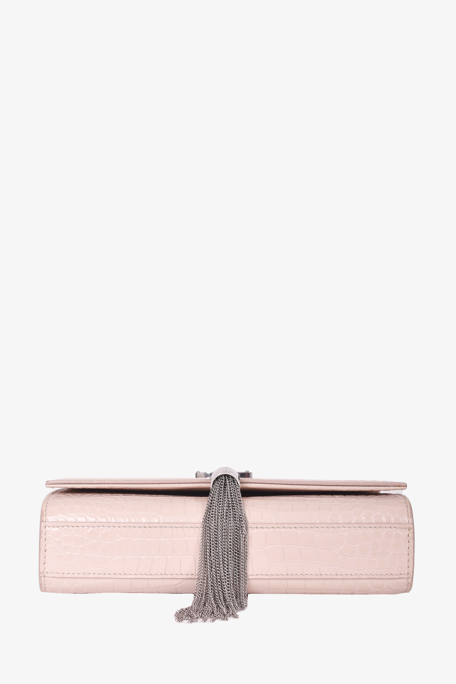 Saint Laurent Light Blush Pink Croc Embossed Leather Small 'Kate' Crossbody Bag
