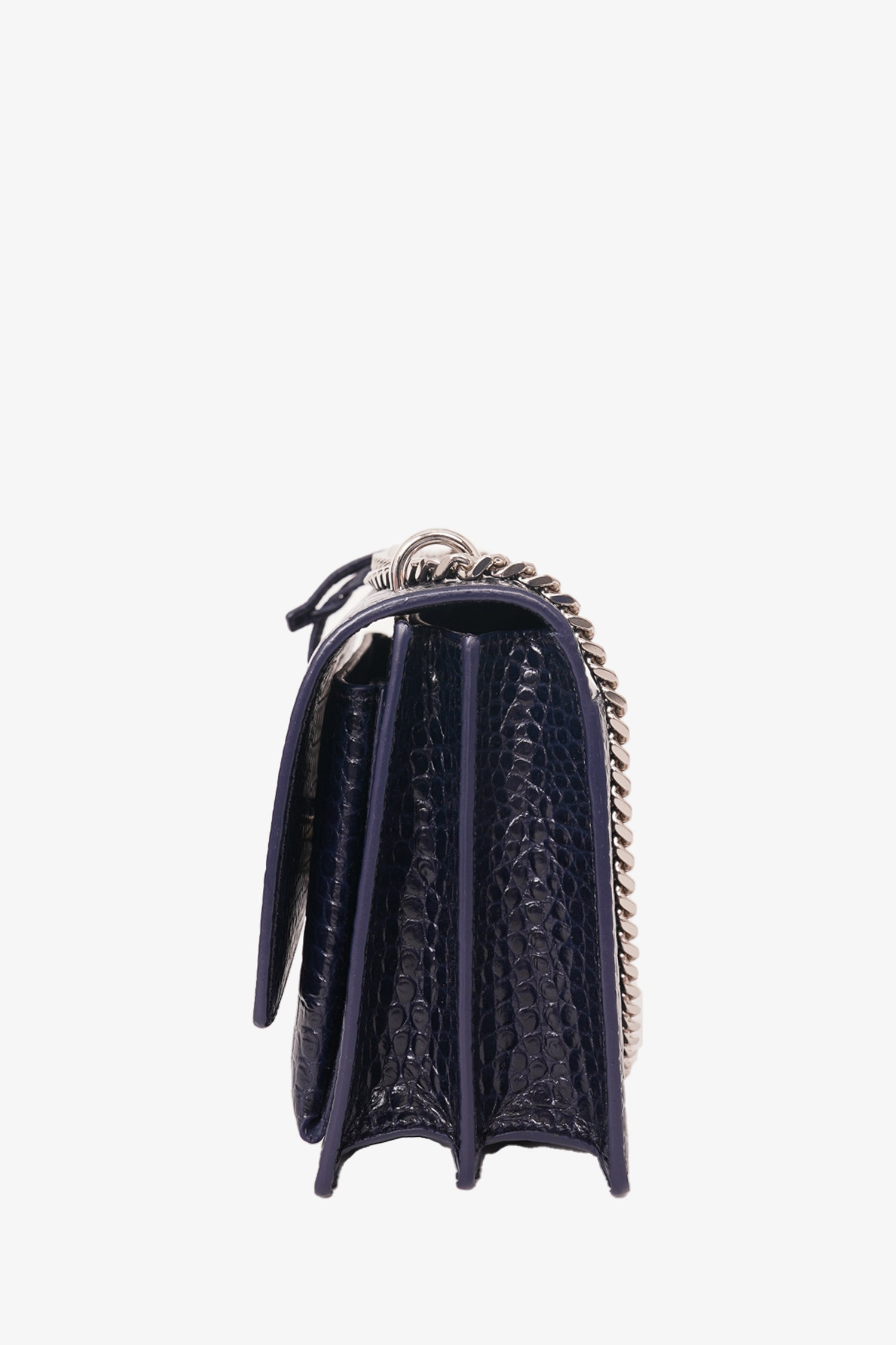 Saint Laurent Navy Croc Embossed Leather 'Sunset' Medium Crossbody Bag