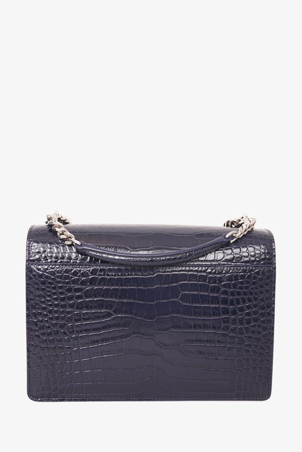 Saint Laurent Navy Croc Embossed Leather 'Sunset' Medium Crossbody Bag