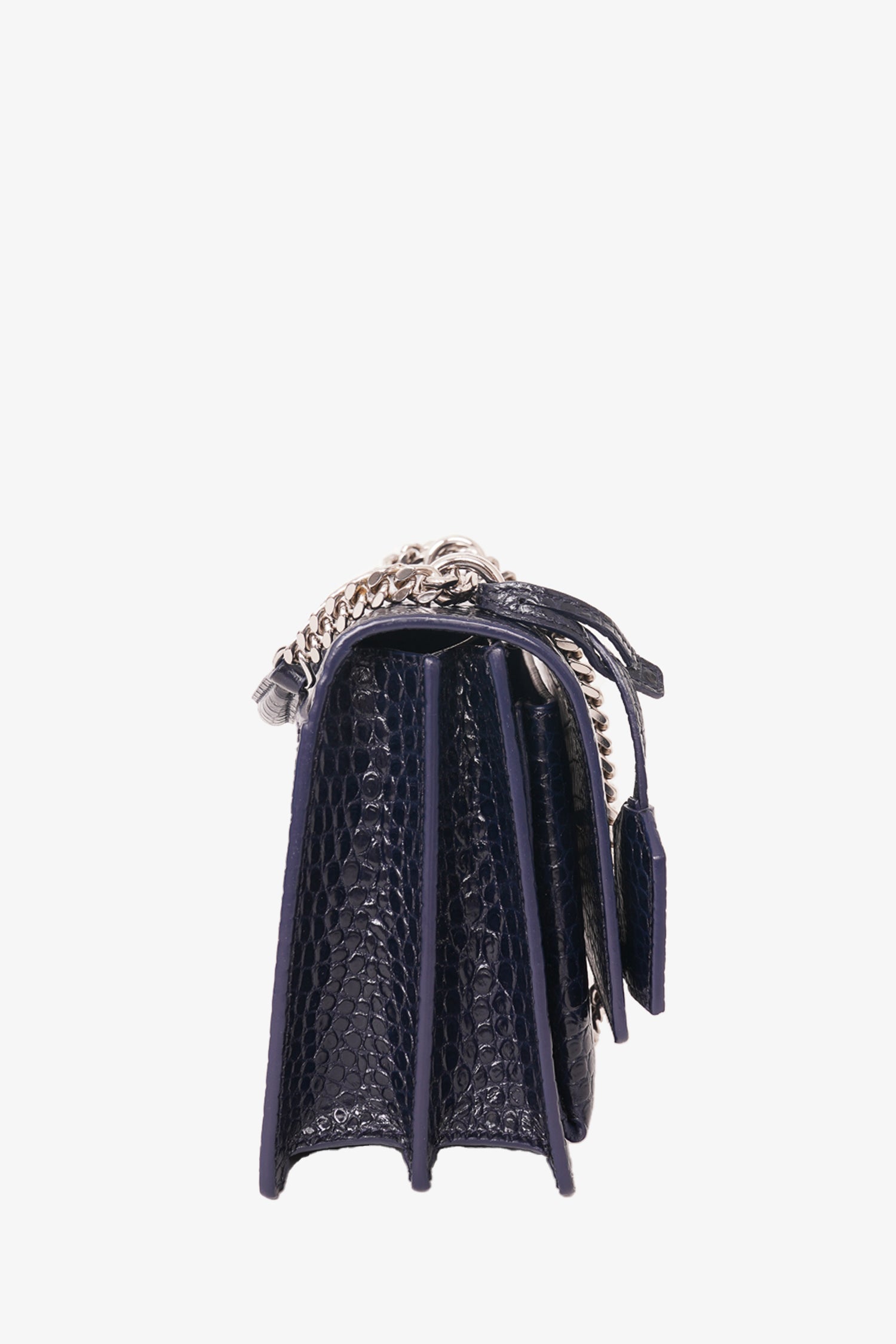 Saint Laurent Navy Croc Embossed Leather 'Sunset' Medium Crossbody Bag
