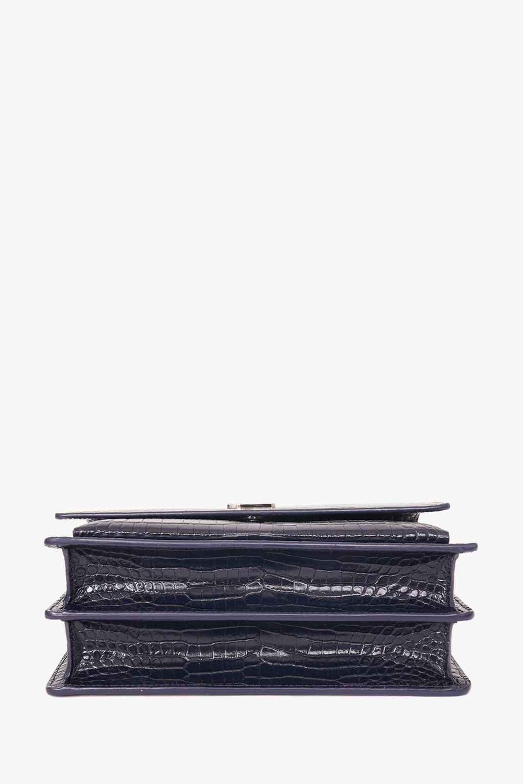 Saint Laurent Navy Croc Embossed Leather 'Sunset' Medium Crossbody Bag