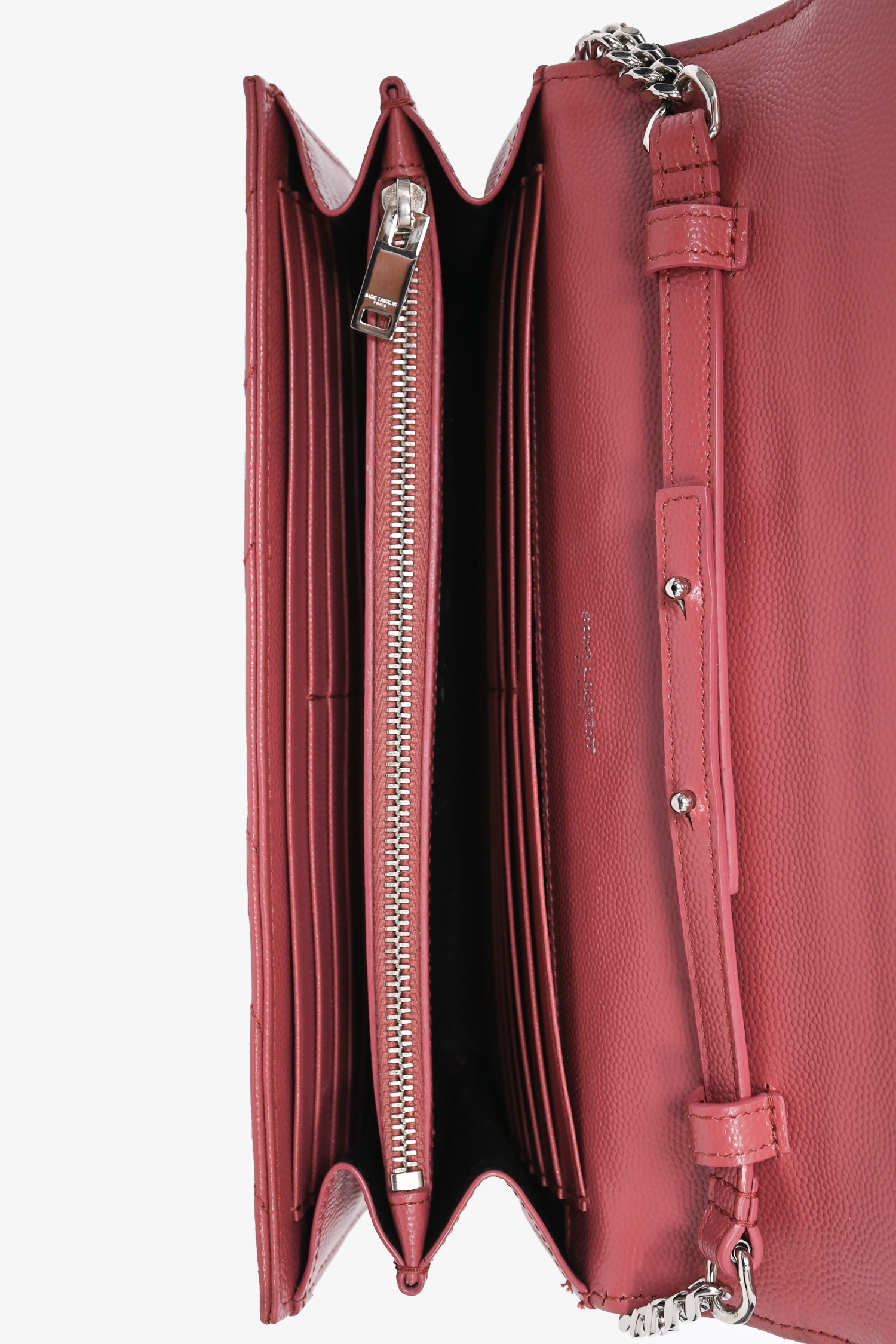 Saint Laurent Pink Chevron Leather Envelope Wallet on Chain