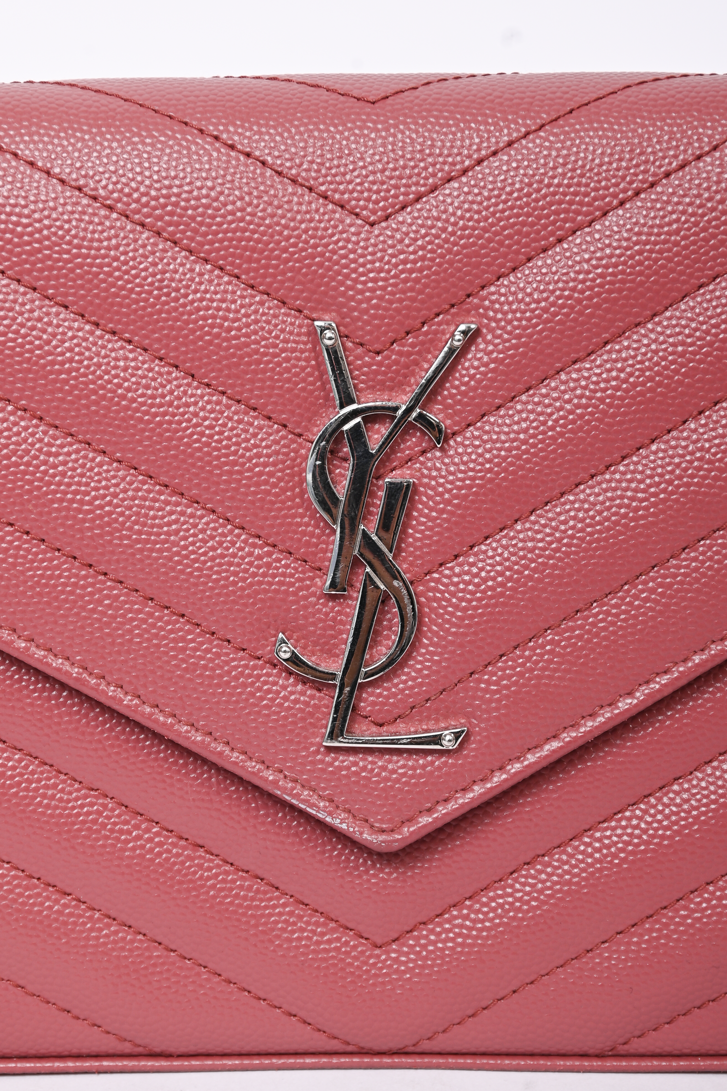 Saint Laurent Pink Chevron Leather Envelope Wallet on Chain