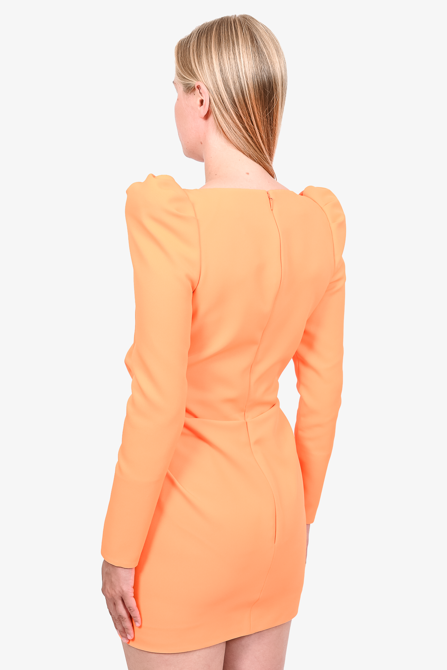 Saint Laurent Runway Neon Orange Gobardine Puff Sleeve Mini Dress Size 34