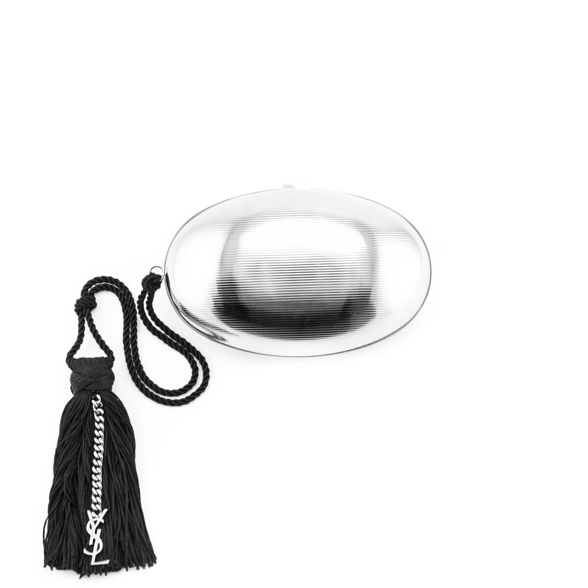 Saint Laurent Silver Brass Oval Logo Minaudiere